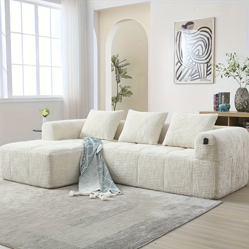 Modern Sectional Sofa, L-shaped Sofa, 3-seater Sofa, No Installation Required, Chenille Sofa With Chaise Longue And Armrests, 3 Cushions