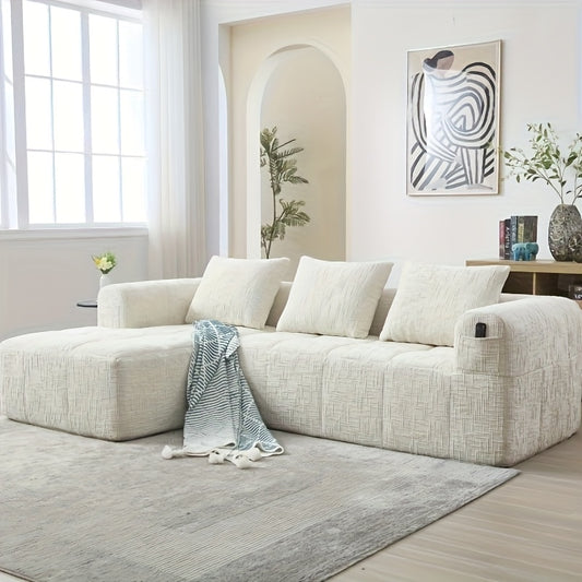 Modern Sectional Sofa, L-shaped Sofa, 3-seater Sofa, No Installation Required, Chenille Sofa With Chaise Longue And Armrests, 3 Cushions
