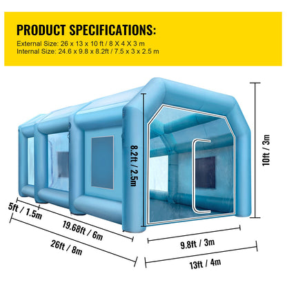 Opblaasbare Spuitcabine – Mobiele Spuitcabine – Verfspuit Tent – Verf Tent – Spuitcabine Auto – Groot Werkoppervlak 8x4x3 m – Duurzaam 210D Oxford Polyester