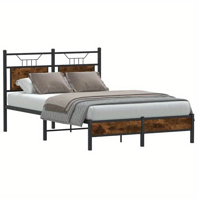 Modern Oak Smoke Bed Frame - 120x200cm Chipboard, Removable & Practical Design, All-Season Use, Easy Assembly, No Mattress Included, Contemporary Style for Bedroom Furniture, Bedroom Furniture, Sleek Headboard, Wooden Constru