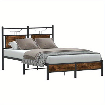 Modern Oak Smoke Bed Frame - 120x200cm Chipboard, Removable & Practical Design, All-Season Use, Easy Assembly, No Mattress Included, Contemporary Style for Bedroom Furniture, Bedroom Furniture, Sleek Headboard, Wooden Constru