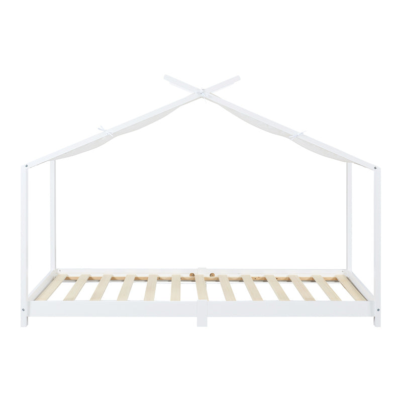 Huisvormig Kinderbed – Speelbed – Kinderbed - Bedhuis – Bunk Bed – Roze – Massief Dennenhout – Afneembaar Stoffen Dak – 90 x 200 cm