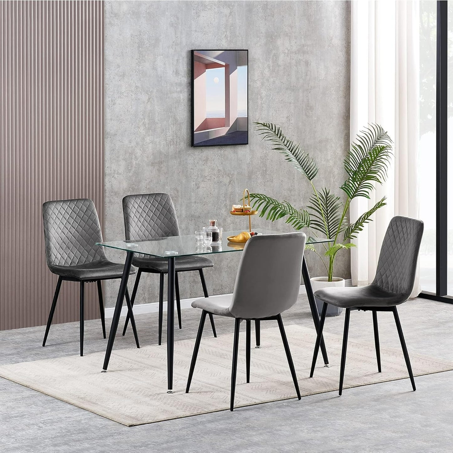 Eetkamerstoelen – Stoelen – Kuipstoelen – Designstoelen – Velours Stoel – Set van 4 – Metalen Poten – Ergonomisch Comfort – Beschermende Glijders