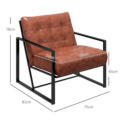 Chesterfield Lounge Chair – Fauteuil – Relaxstoel – Leunstoel – Zithoek Stoel – Rust Rood – Metalen Frame – Comfortabele Schuimvulling