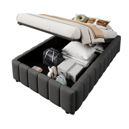 Bedkasten – Nachtkastje – Opbergkast – Bedkast – Opbergbed – Gestoffeerd Linnen – Hydraulisch Opbergsysteem – 90x200 cm – Zonder Hoofdbord