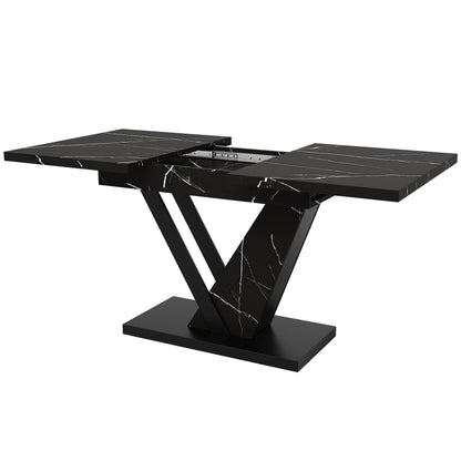 Uitschuiftafel – Uitklaptafel – Eettafel – Keukentafel – Verstelbare Tafel – Zwart Marmerpatroon – 120-160 x 75 cm – Ruimtebesparend & Duurzaam