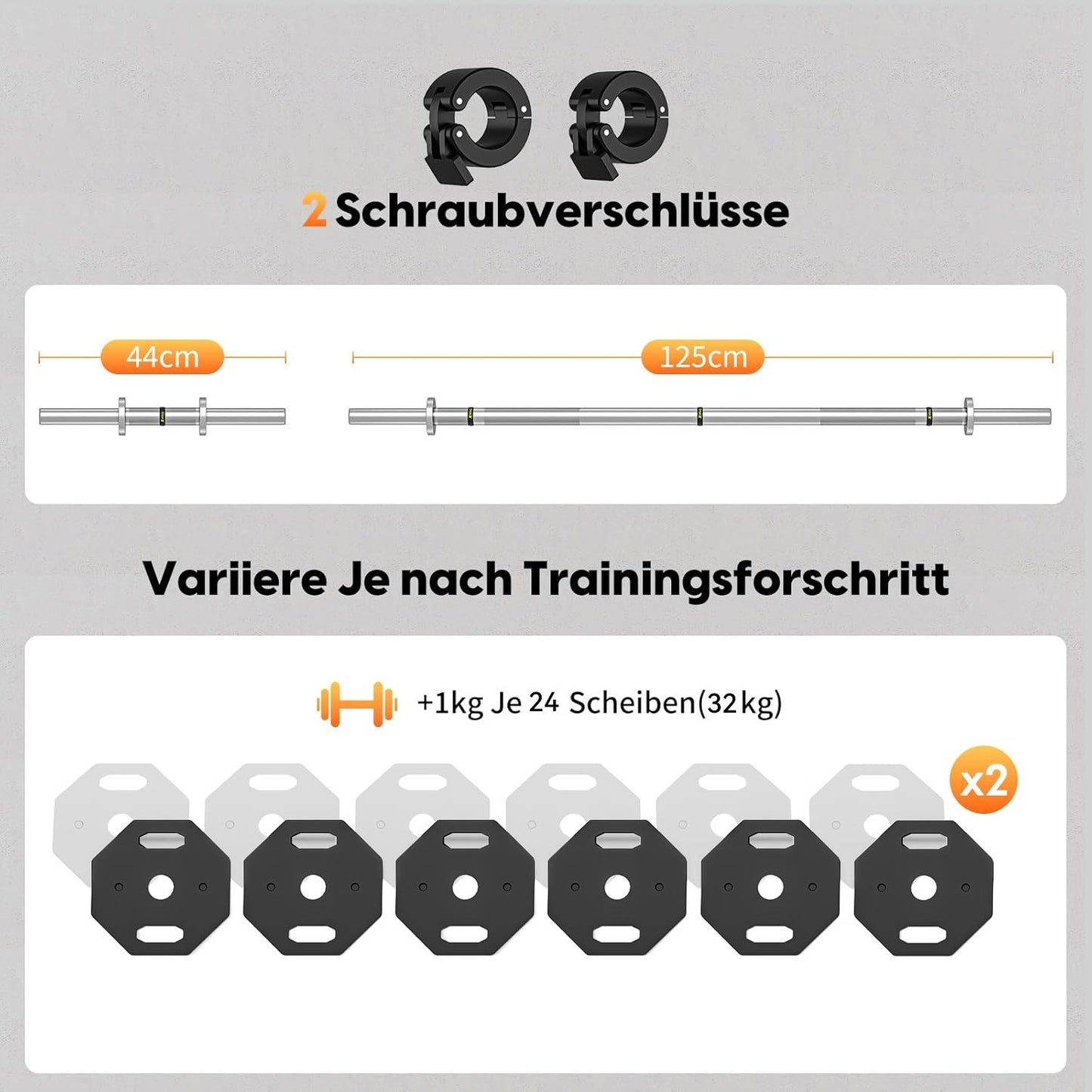 Verstelbare Halterset – Dumbbell Set – Krachttraining Gewichten – Curlstang – Rechte Stang – 32 kg Totaalgewicht – Robuust Stalen Design