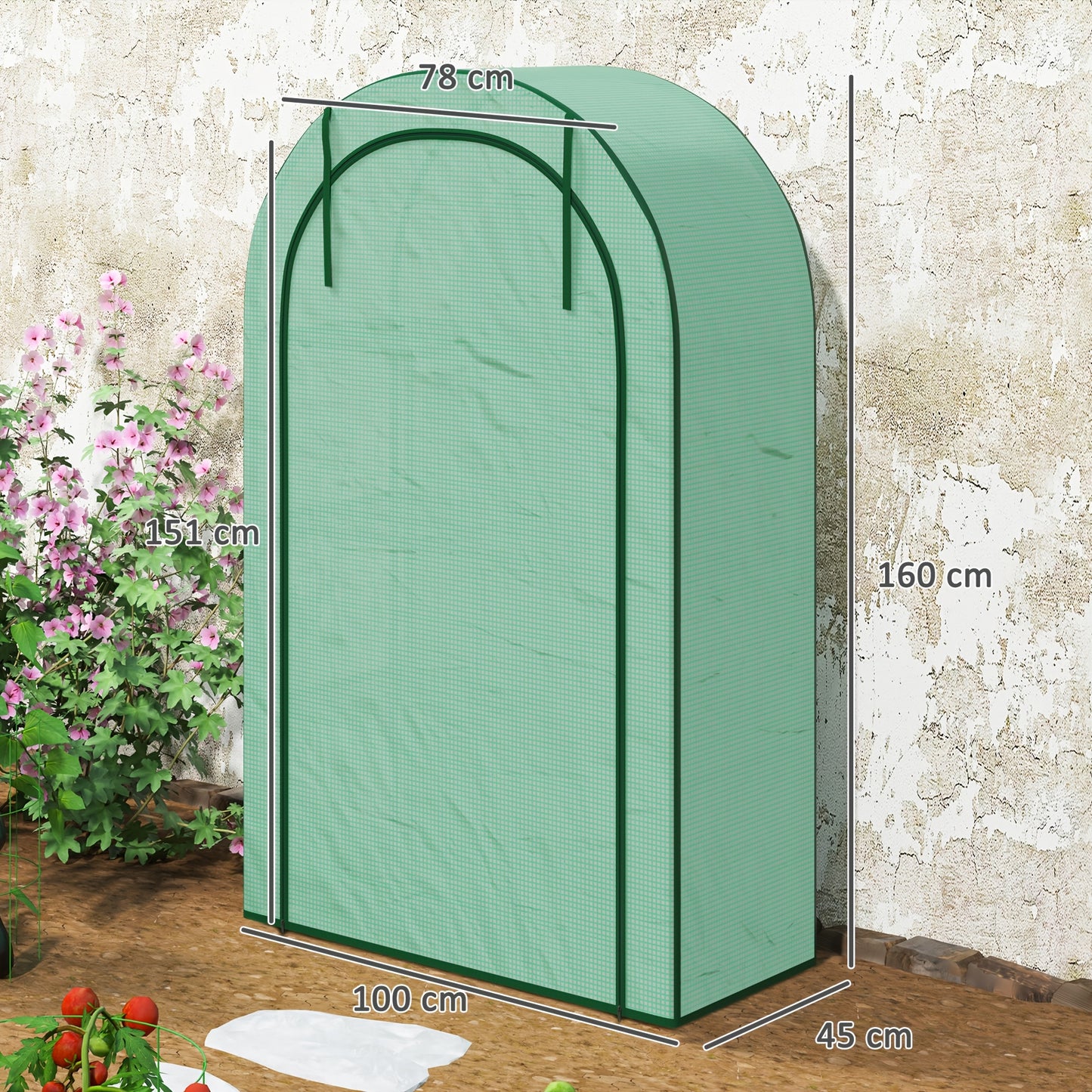 Kweekkas – Tuinkas – Broeikas – Moestuin Kas – Mini Kweekkas – Ronde Dak – Met Deur En Rek – Stalen Frame Met Winterbestendige Folie – 100x45x160 cm – Groen