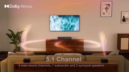 Soundbar – Surround Sound Systeem – Home Cinema Speaker – Draadloze Subwoofer – Achterluidsprekers – 410W Vermogen – Dolby Atmos & HD eARC