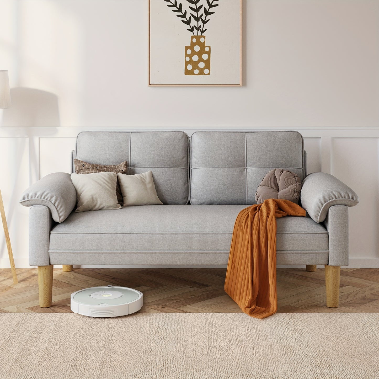 2-Zitsbank – Tweezitsbank – Sofa – Loveseat – Bankstel – Lichtgrijs – Compact en Comfortabel – Zijvak en Dikke Kussens