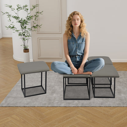 5-in-1 Sofa Kruk – Stapelbare Kruk – Voetenbank – Schoenbank – Bijzettafel – Grijs – Zwenkwieltjes – Stevig Stalen Frame – Max 99,79 kg Draagvermogen