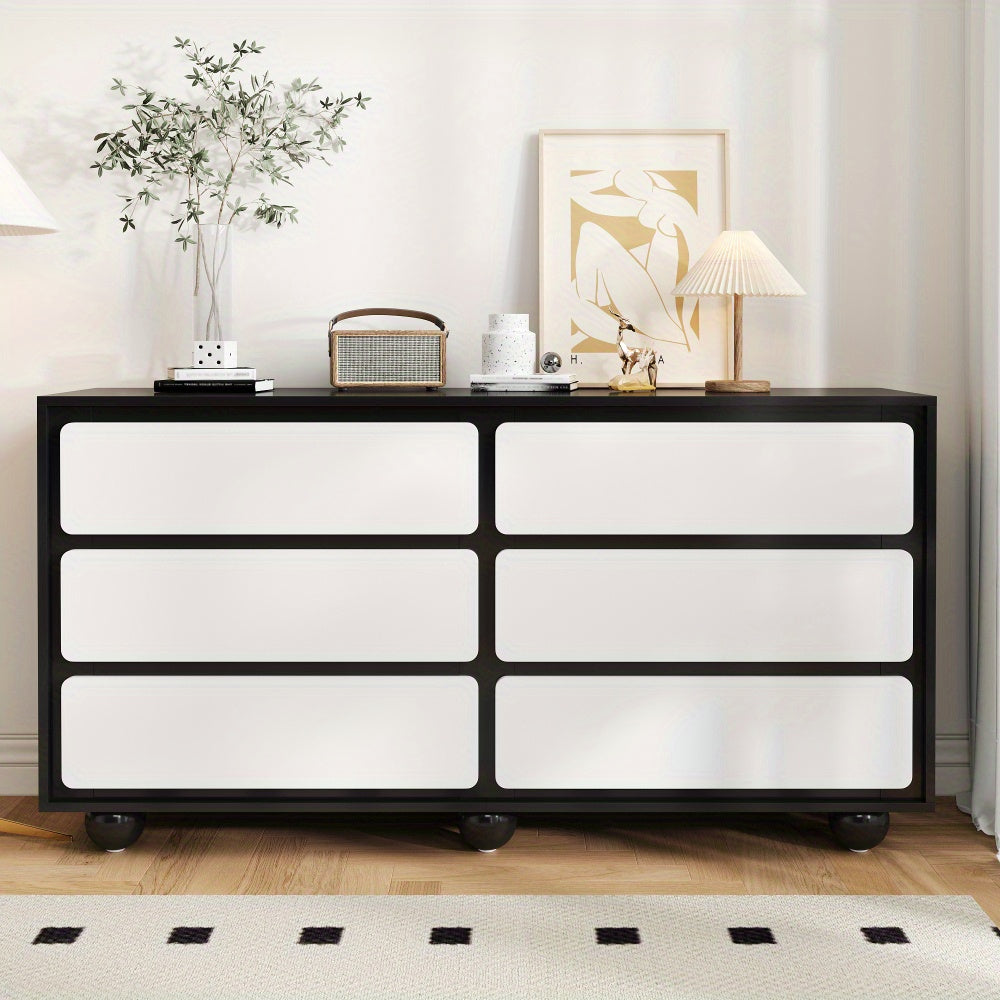 Ladekast – Ladenkast – Kommode – Dressoir – Opbergkast – Wit & Zwart – 6 Lades – Duurzaam Niet-Houten Materiaal – Geen Montage Nodig – Compact Voor Kleine Ruimtes