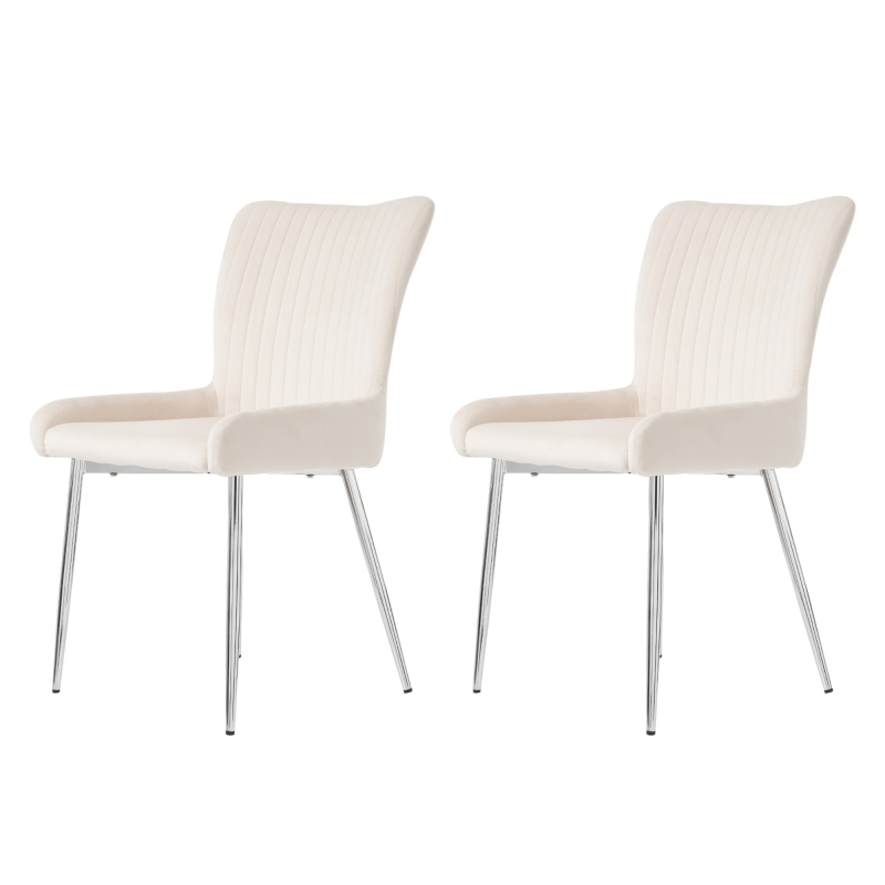 Fluwelen Zetel 2-Set – Fauteuil – Luxe Stoelen – Lounge Stoel – Beige Velvet – Zilverkleurige Metalen Poot – Ergonomische Lendensteun – Hoog Draagvermogen 150 kg