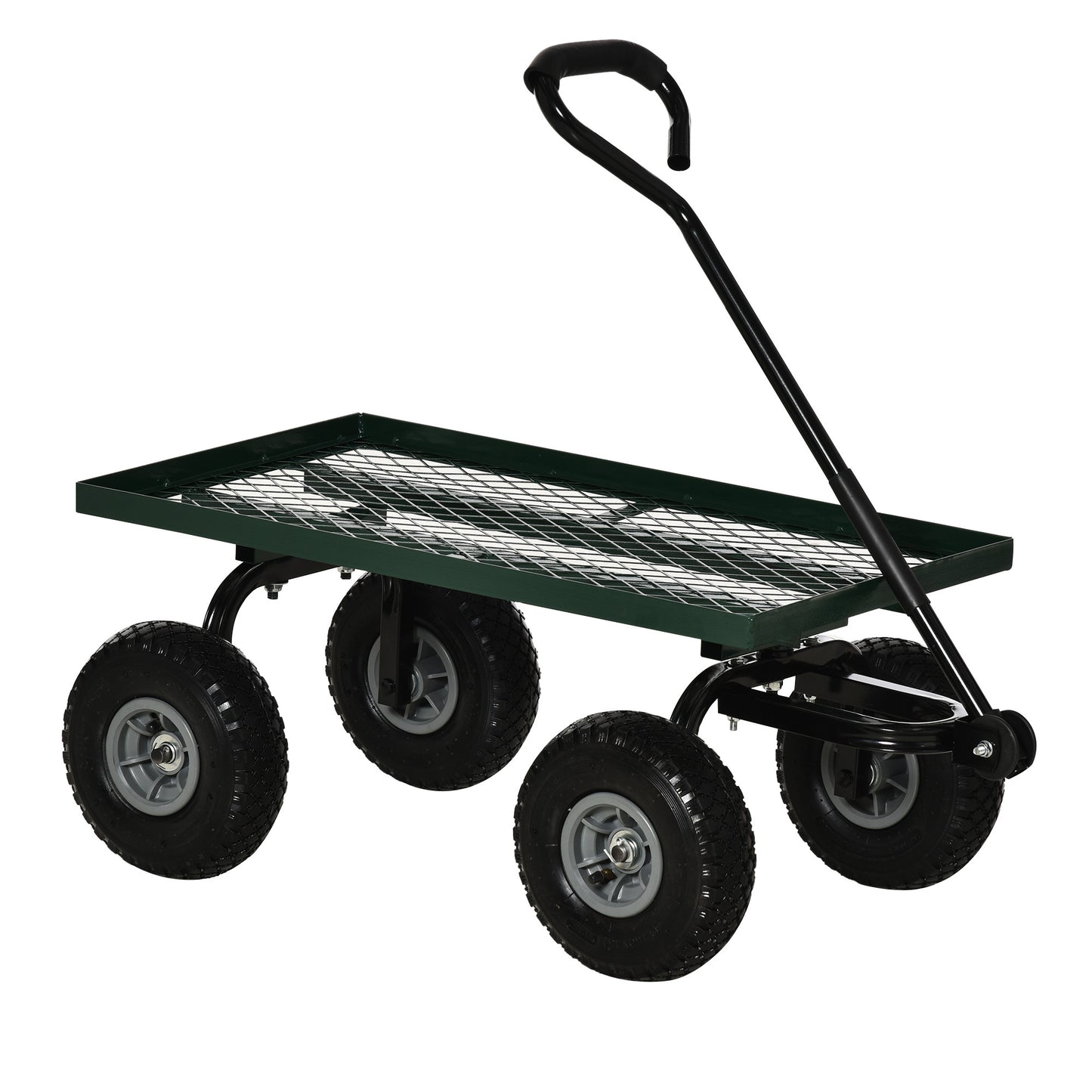 Tuinwagen – Tuinkar – Tuintrolley – Transportkar – Bolderkar – Stalen Frame – Max 150 kg Belastbaar – 4 Luchtbanden – Comfortabele Foam Handgreep – Groen