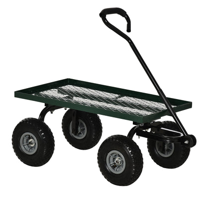 Tuinwagen – Tuinkar – Tuintrolley – Transportkar – Bolderkar – Stalen Frame – Max 150 kg Belastbaar – 4 Luchtbanden – Comfortabele Foam Handgreep – Groen