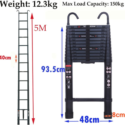 Telescopische Ladder – Uittrekbare Ladder – Opvouwbare Ladder – Aluminium Ladder – Multi Functionele Ladder – 5 Meter – Lichtgewicht & Veilig Met Haak