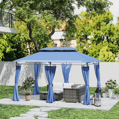 Tuinpaviljoen – Tuinoverkapping – Partytent – Prieel – Pergola – Blauw – Dubbel Dak Voor Optimale Ventilatie – 3x4 Meter Ruimte Voor 12 Personen