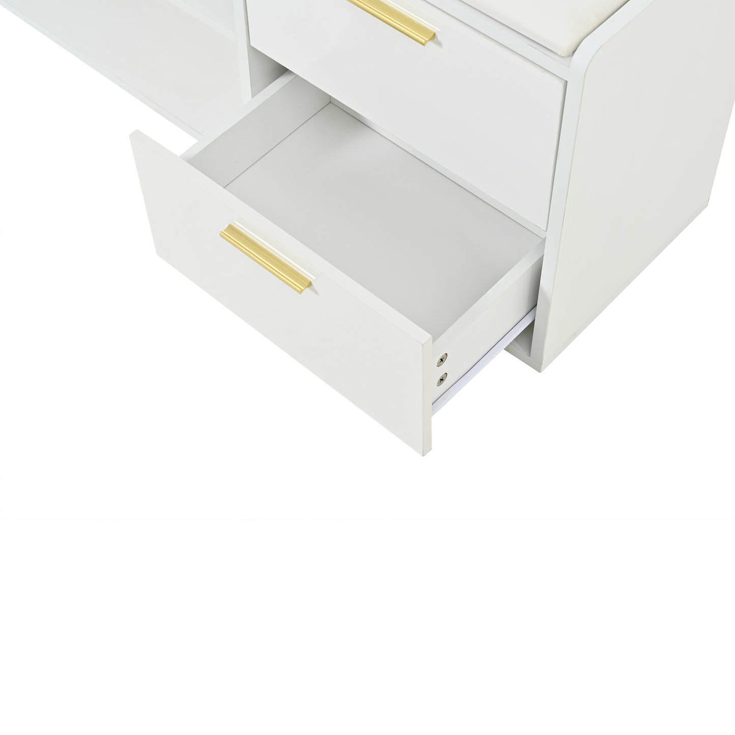 BTM Shoe Cabinet 128×30×68 Cm, in White with Shoe Bench, 2 Drawers & 1 Closet, Open 2-Tier Shoe Rack with Upholstered Seat Bench, Storage Furniture for Hallway, Living Room Or Office