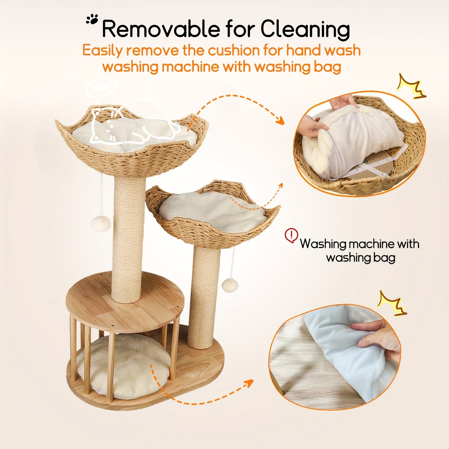 Krabpaal – Kattenboom – Krabmeubel – Kattenhuis – Krabton – 99 cm Hoog – Natuurlijk Hout en Sisal
