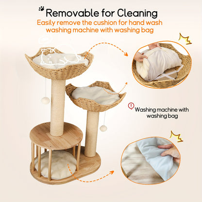 Krabpaal – Kattenboom – Krabmeubel – Kattenhuis – Krabton – 99 cm Hoog – Natuurlijk Hout en Sisal