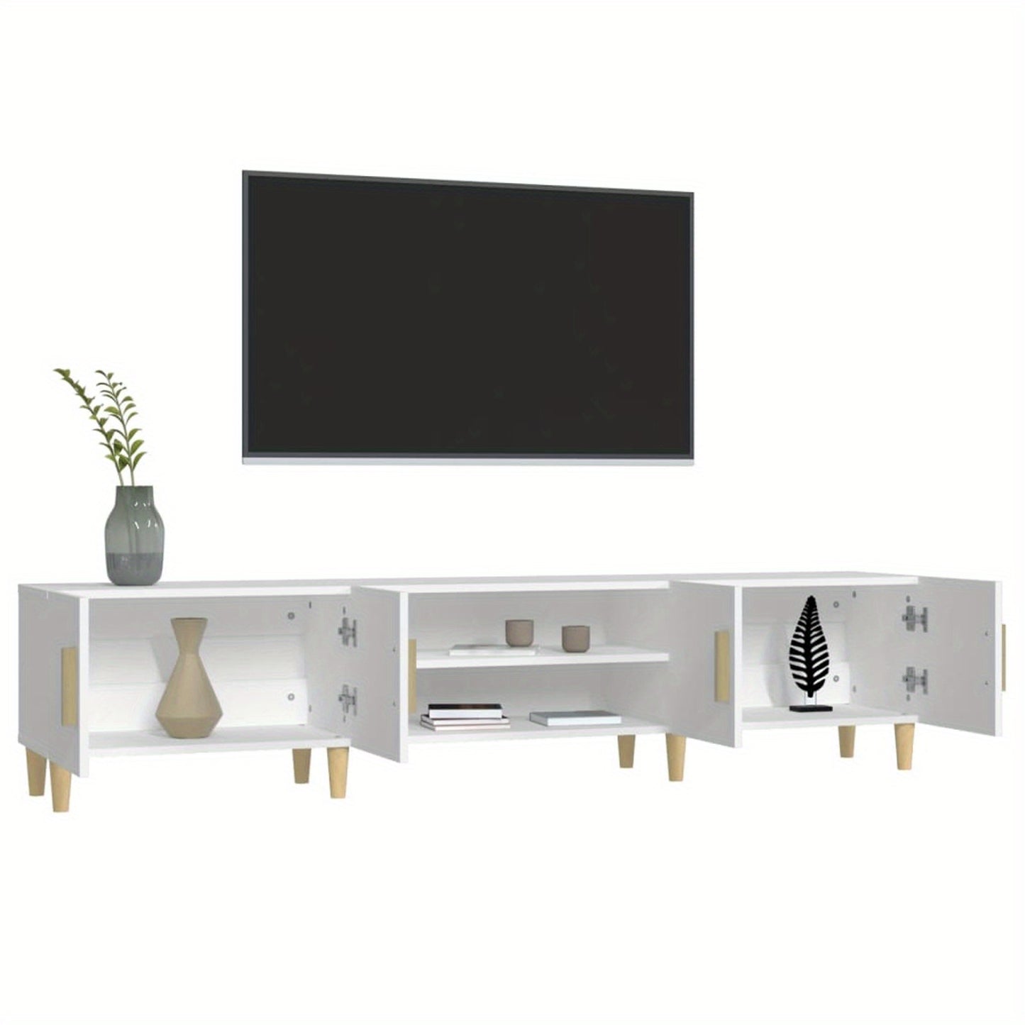 TV Meubel – TV Kast – TV Meubelkast – TV Dressoir – Tv Meubel Wit – Massief Eucalyptus Hout – 180x31,5x40 cm – Minimalistisch Design Met Deuren En Planken