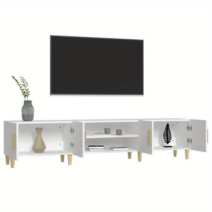 TV Meubel – TV Kast – TV Meubelkast – TV Dressoir – Tv Meubel Wit – Massief Eucalyptus Hout – 180x31,5x40 cm – Minimalistisch Design Met Deuren En Planken