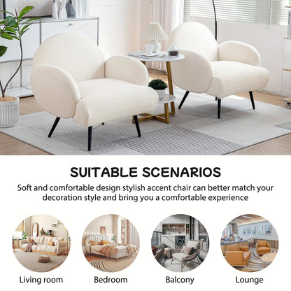 Sherpa Fauteuil – Fauteuil – Leunstoel – Leesstoel – Zithoekstoel – Wit – Zachte Teddy Stof – Zwarte Metalen Poten