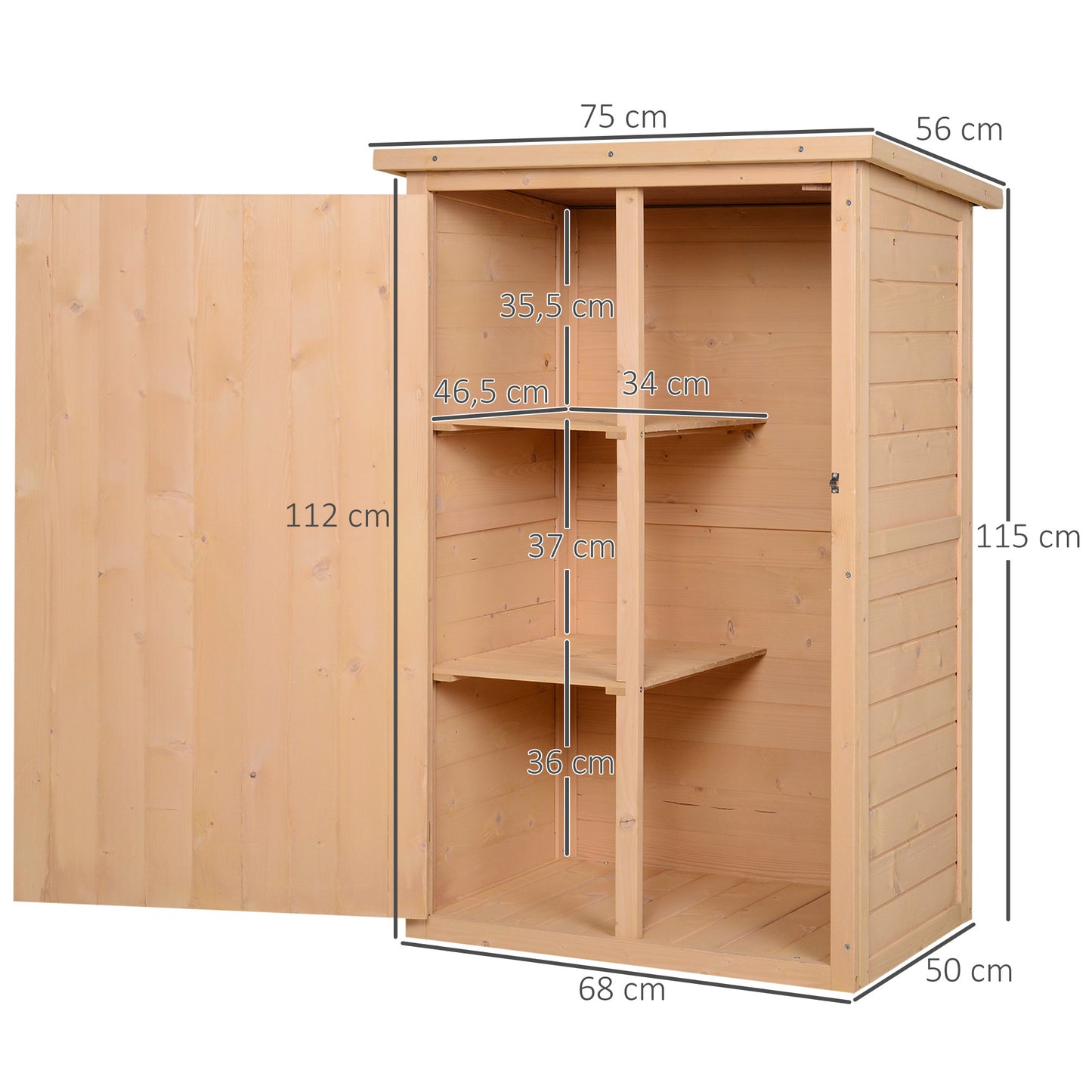 Tuinberging – Tuinkast – Tuinschuur – Gereedschapsschuur – Opbergkast – Vurenhout – Bitumen Dak – Grote Vergrendelbare Deur – 2 Ruime Planken – Compact 75x56x115 cm