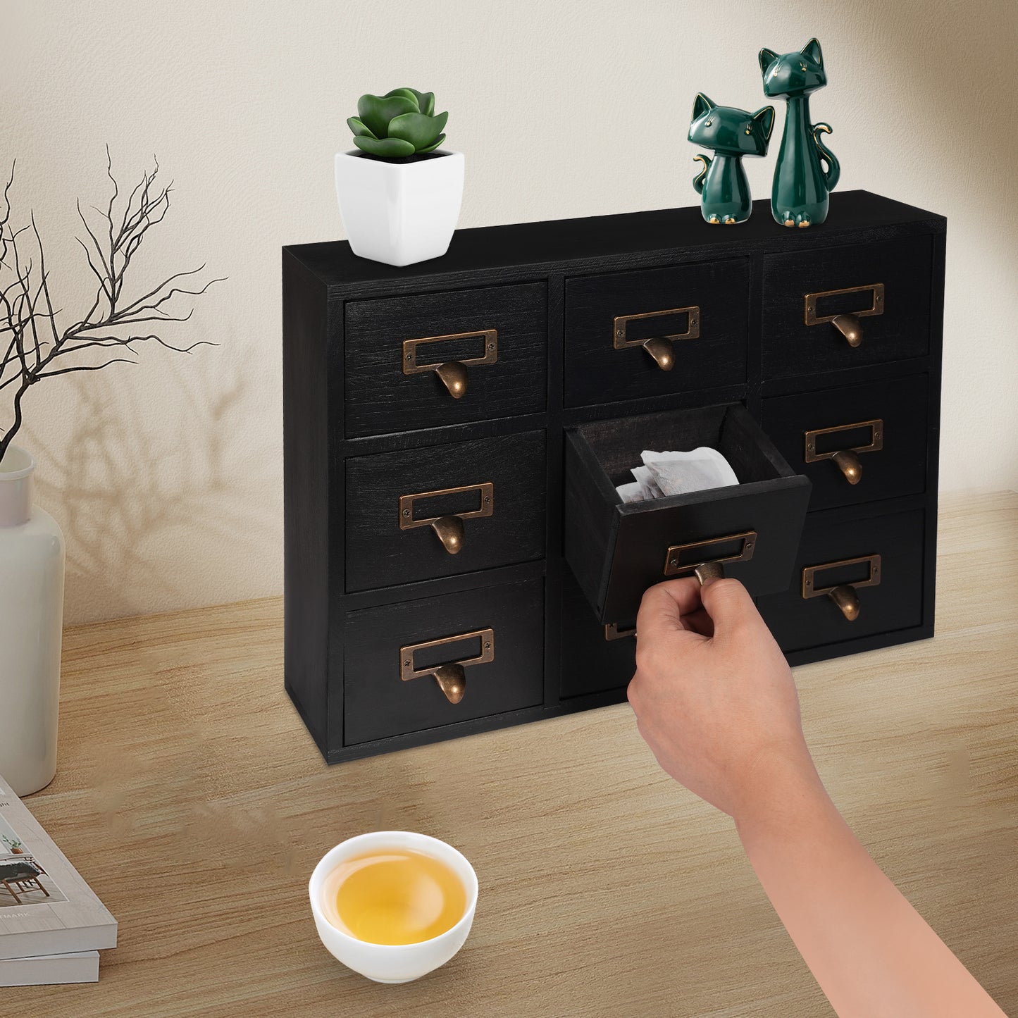 Houten Opberger – Ladekast – Organiser – Opbergkast – Ladenkast – 9 Lades – Ruimtebesparend Verticaal Design – Duurzaam Hout Met Metalen Knoppen