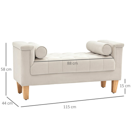 Schoenenbank – Opbergbank – Zitbank – Schoenenkast – Bankje – Gestoffeerd Chenille – Met Zitkussen en Bergruimte – 115x44x58 cm – Houten Frame – Beige