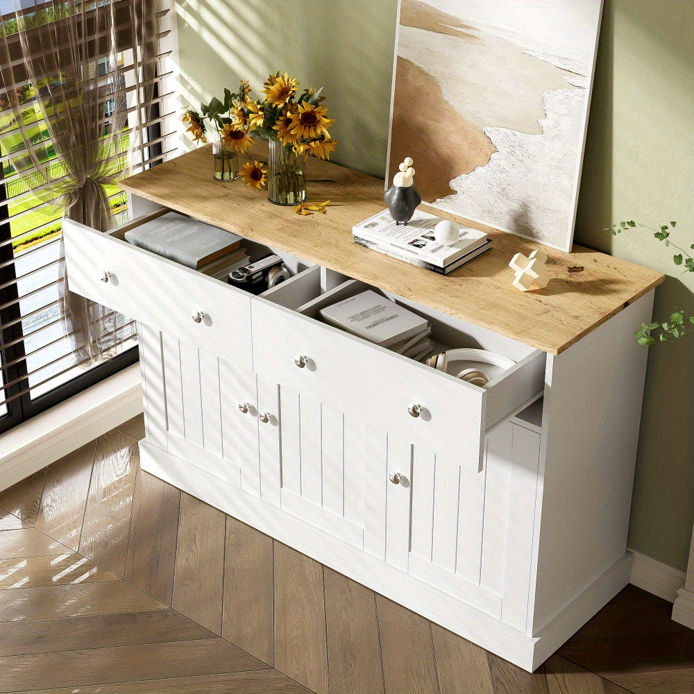 Dressoir – Opbergkast – Sideboard – Kast – Ladekast – Modern Wit – Strak Ontwerp – 120x36x80,5 cm – Stevig Spaanplaat