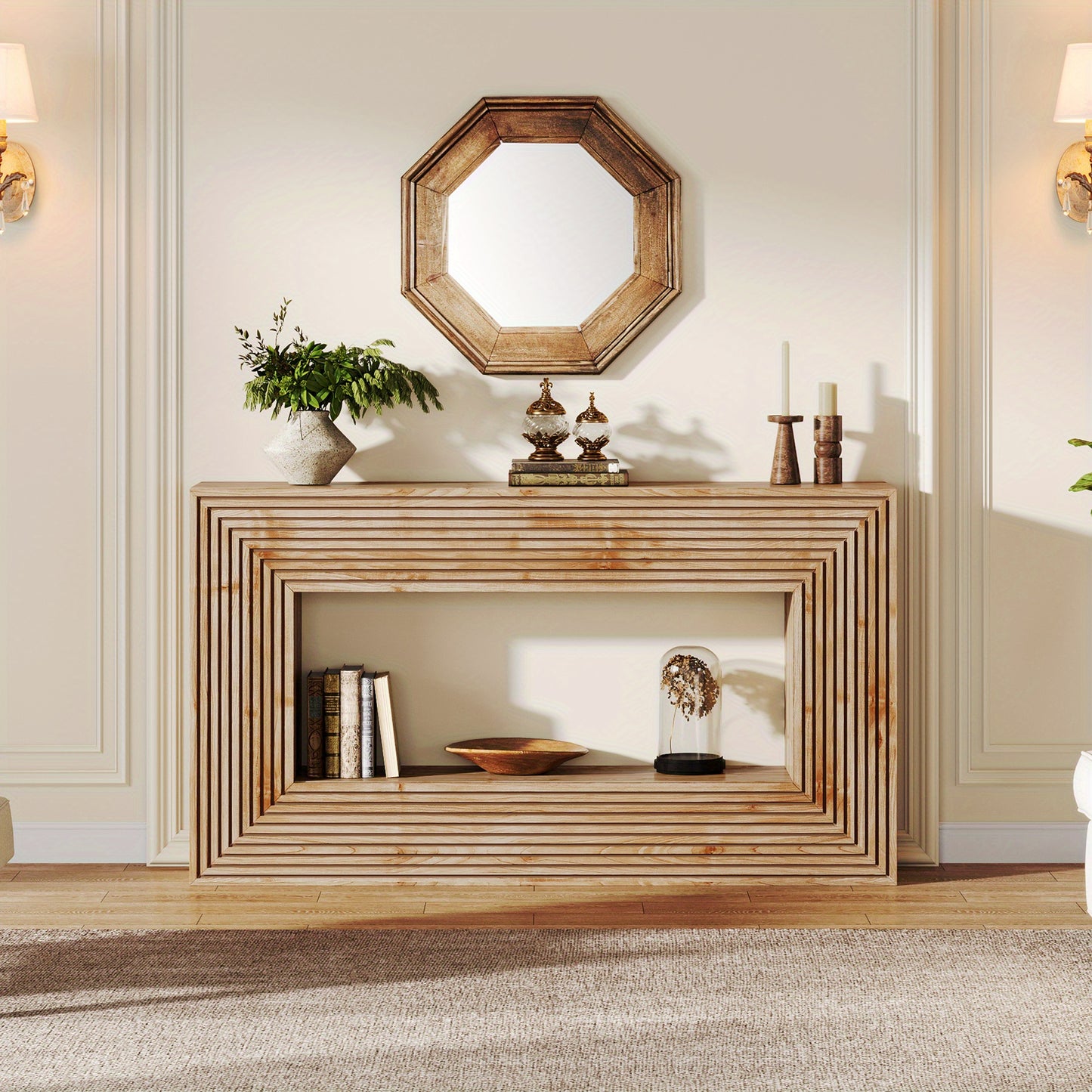 Sidetable – Consoletafel – Wandtafel – Haltafel – Bijzettafel – Rustiek Houten Design – 150 cm Breed – Opbergruimte Met Open Plank