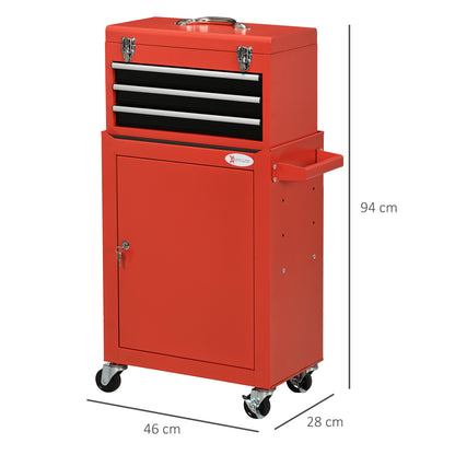 Gereedschapskoffer – Gereedschapstrolley – Opbergtrolley – Werkplaatswagen – Sorteerbox – 2-in-1 Afneembare Kist – Verstelbare Laden Met EVA Bescherming