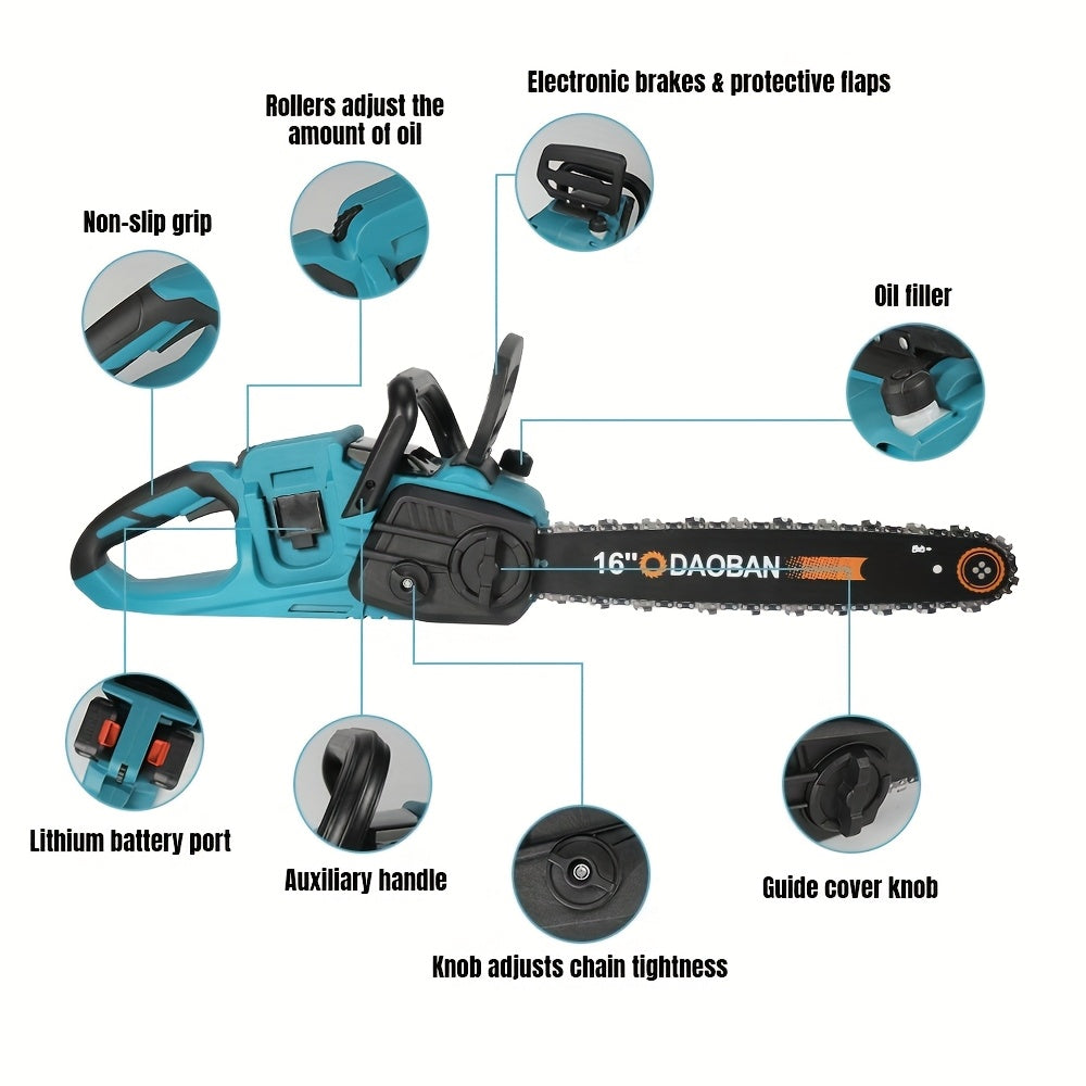 Accukettingzaag – Snoeizaag – Takkenzaag – Handkettingzaag – Elektrische Kettingzaag – 40,64 cm Zaagblad – Automatische Kettingsmering – Antislip Handvat – Inclusief 2 Lithiumbatterijen