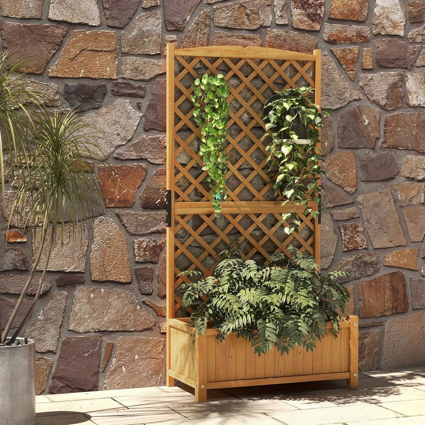 Verhoogde Plantenbak – Bloembak – Kruidenbak – Tuinbak – Plantenbak Met Klimrek – Oranje – Natuurlijk Vurenhout – Met Drainagegaten – 180,5 cm Hoog