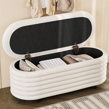 Witte Opberg Ottoman – Slaapkamer Kruk – Voetenbank – Schoenenkast – Opbergmeubel – 3,2 Kubieke Voet Ruimte – Zachte Gewatteerde Zitting