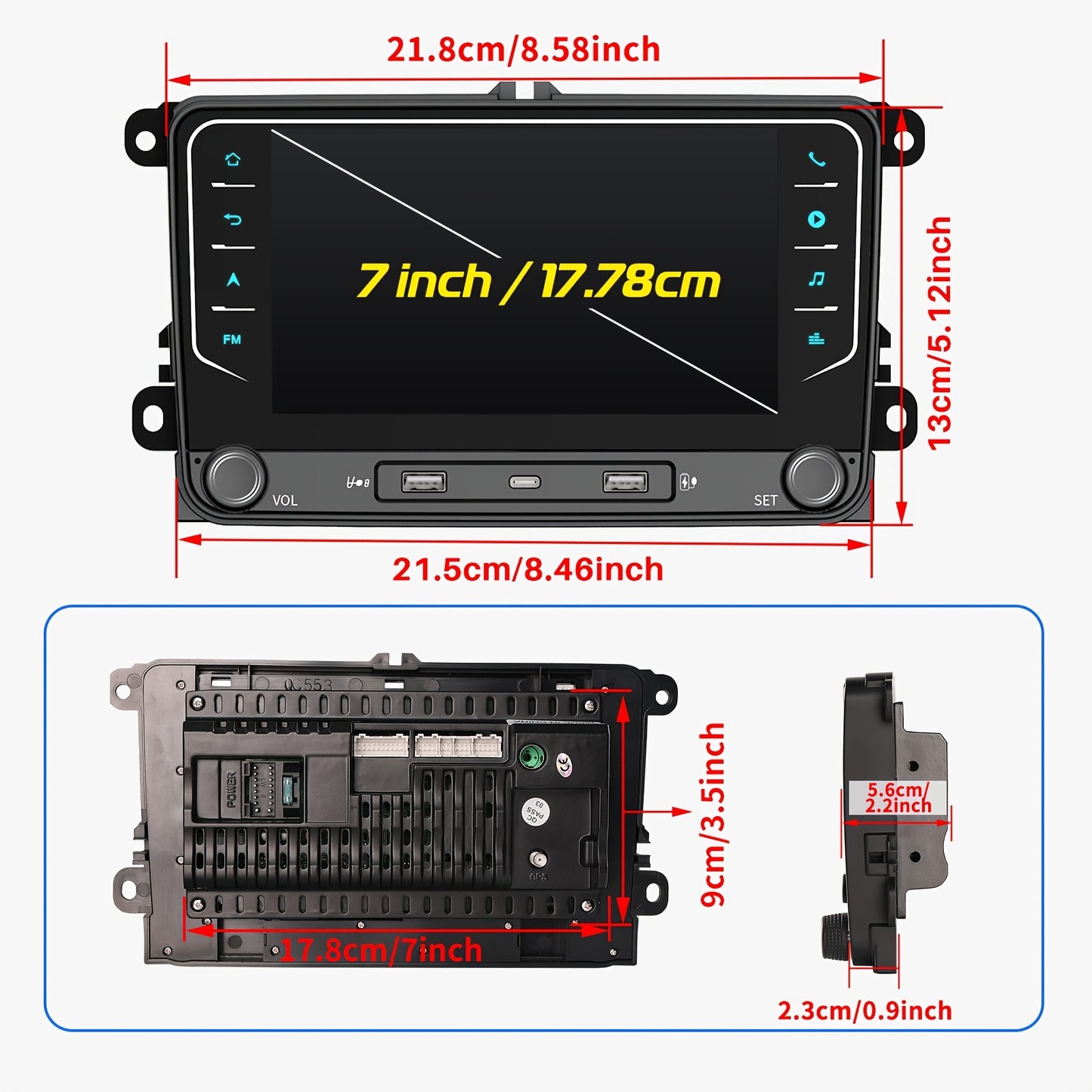 Autoradio – Multimedia Unit – Car Stereo – Navigatiesysteem – Touchscreen Radio – 7 Inch IPS Display – Android 14 Systeem – Inclusief Achteruitrijcamera en Microfoon