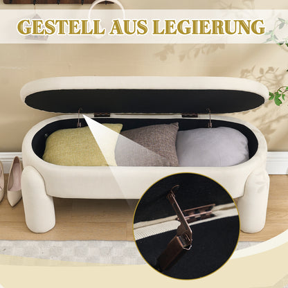 Opbergbank – Zitbank – Opbergbox – Halbank – Poef – Ruime opbergruimte – Hoogwaardig chenille stof – Massief houten frame – Anti-slip – Beige