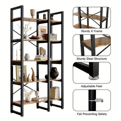 Boekenplank – Boekenrek – Wandplank – Wandrek – Opbergplank – 5-laags – Hout en Metalen Frame – Stevig en Compact – Makkelijk te Monteren