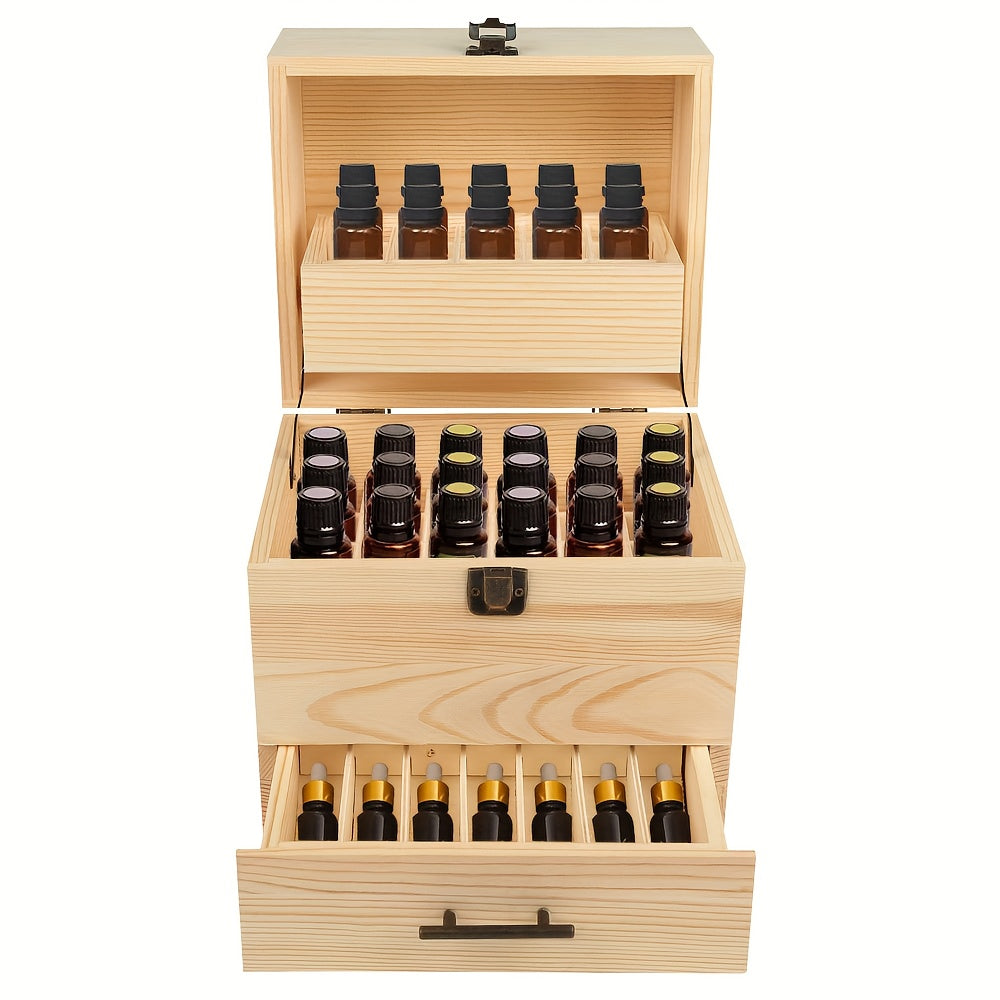 59-Compartment Bamboo Storage Box with 3-Tier Drawers & Removable Dividers - Large Capacity Organizer with Hinged Lid & Golden Hinges, 22x19x24cm Craft Cabinet for Jewelry, Beads, DIY Supplies, Display Case - Sturdy Bamboo Ma