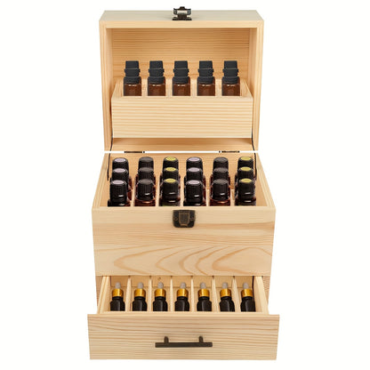 Opbergdoos – Opbergbox – Opbergbak – Organizer – Bewaardoos – Bamboe Materiaal – 59 Vakjes Met 3 Lades – Uitneembare Verdelers – Scharnierend Deksel – 22x19x24 cm