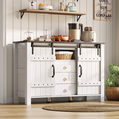 Buffetkastje – Buffetkast – Dressoir – Opbergkast – Sideboard – Wit Met Houten Accenten – 120x40x80 cm – MDF – Schuifdeuren En 3 Lades