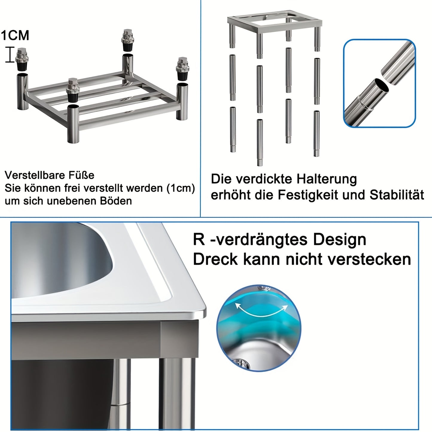 Single Bowl Kitchen Sink, Freestanding Garden Outdoor Sink, Movable Stainless Steel Sink, Essential Sink for Rentals, Sink with Hot And Cold Water Faucet, Suitable for Restaurants, Gardens, Garages, And Camping