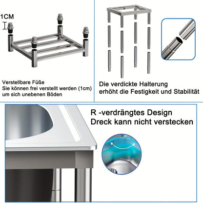 Single Bowl Kitchen Sink, Freestanding Garden Outdoor Sink, Movable Stainless Steel Sink, Essential Sink for Rentals, Sink with Hot And Cold Water Faucet, Suitable for Restaurants, Gardens, Garages, And Camping