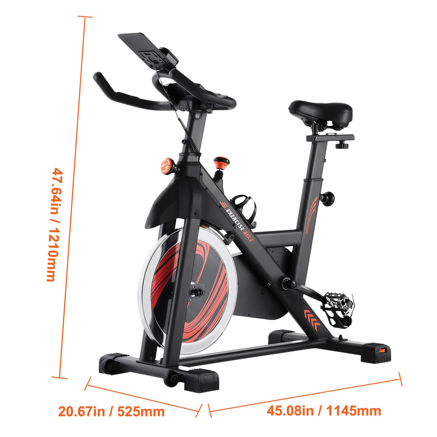 Hometrainer – Fitnessfiets – Indoor Bike – Fietsapparaat – Spinningfiets – Magnetische Weerstand – 16 kg Vliegwiel – Verstelbaar Comfortabel Zadel – Zwart Oranje