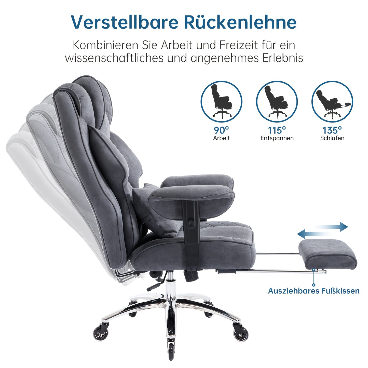 Ergonomische Bureaustoel – Kantoostoel – Gamestoel – Werkstoel – Executive Stoel – Verstelbare Zithoogte – Uitschuifbare Voetensteun – Mesh Zwart – Draagvermogen 200 kg