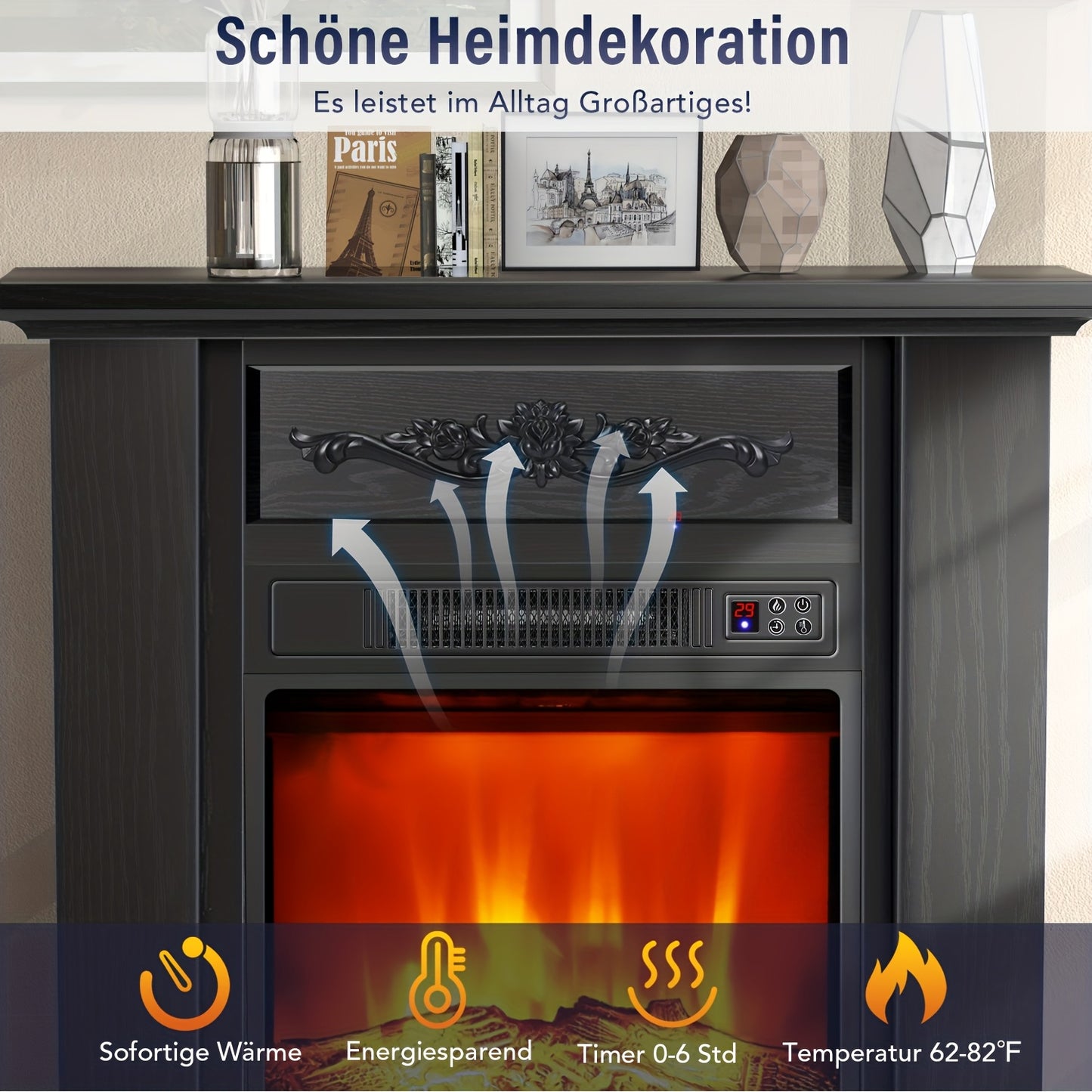 Elektrische Haard – Haardmeubel – TV Meubel – Sfeerkachel – Infraroodkachel – Zwart – 2000W Verwarming – Realistisch Vlameffect