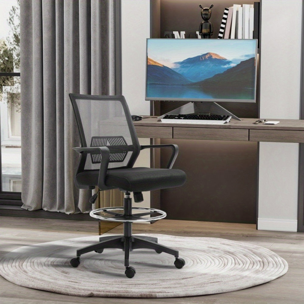 Bureaustoel – Office Chair – Draaistoel – Computerstoel – Bureaustoel – Ergonomisch – Verstelbare Voetensteun & Lendensteun – Mesh Rugleuning & Schommelfunctie – Zwart