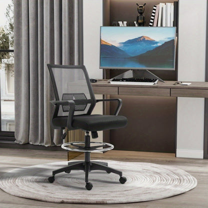 Bureaustoel – Office Chair – Draaistoel – Computerstoel – Bureaustoel – Ergonomisch – Verstelbare Voetensteun & Lendensteun – Mesh Rugleuning & Schommelfunctie – Zwart