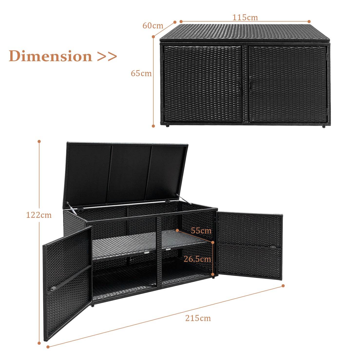 Buitenopbergbox – Tuinkist – Opbergkist – Tuinbox – Opbergbox – Ruime 335L Inhoud – Weerbestendig PE Rattan